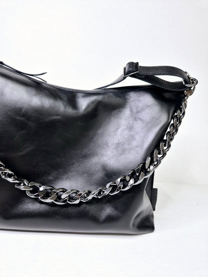 Black Leather Hobo Bag - Large