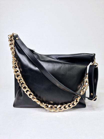 Black Leather Hobo Bag - Large