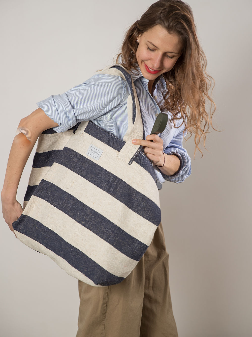 BEACH BAG - Reclaimed stripe canvas