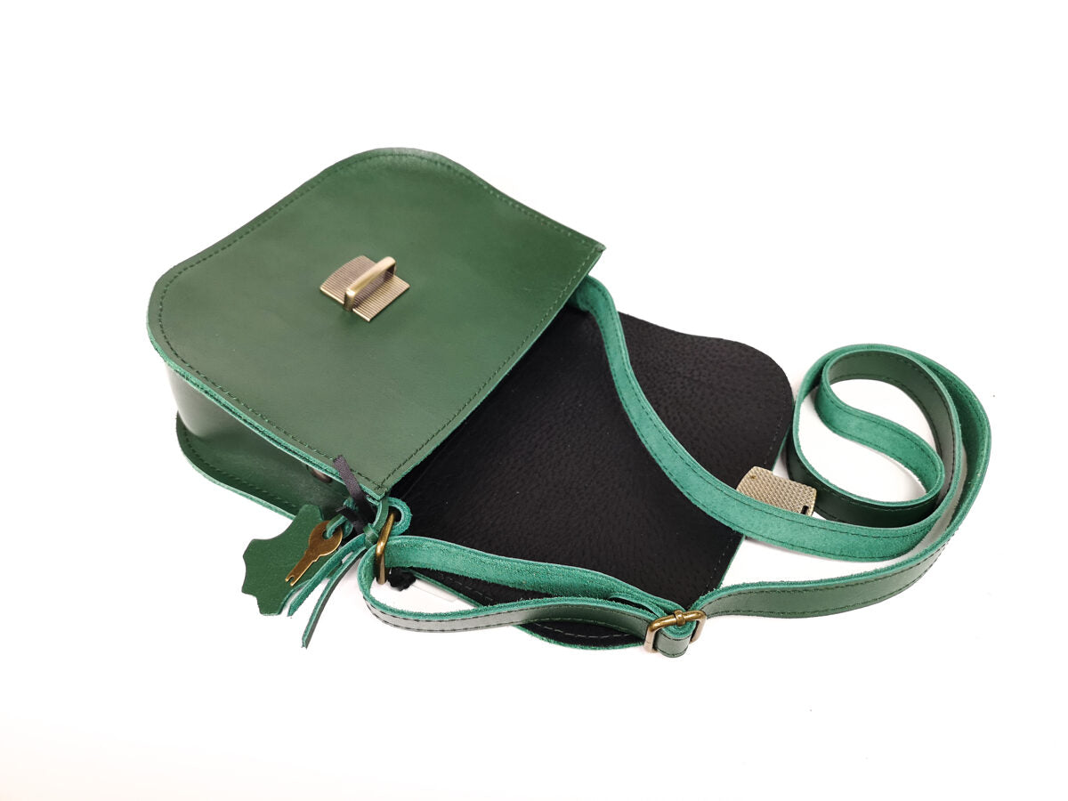 Natural Leather Saddle Bag Medium – Green