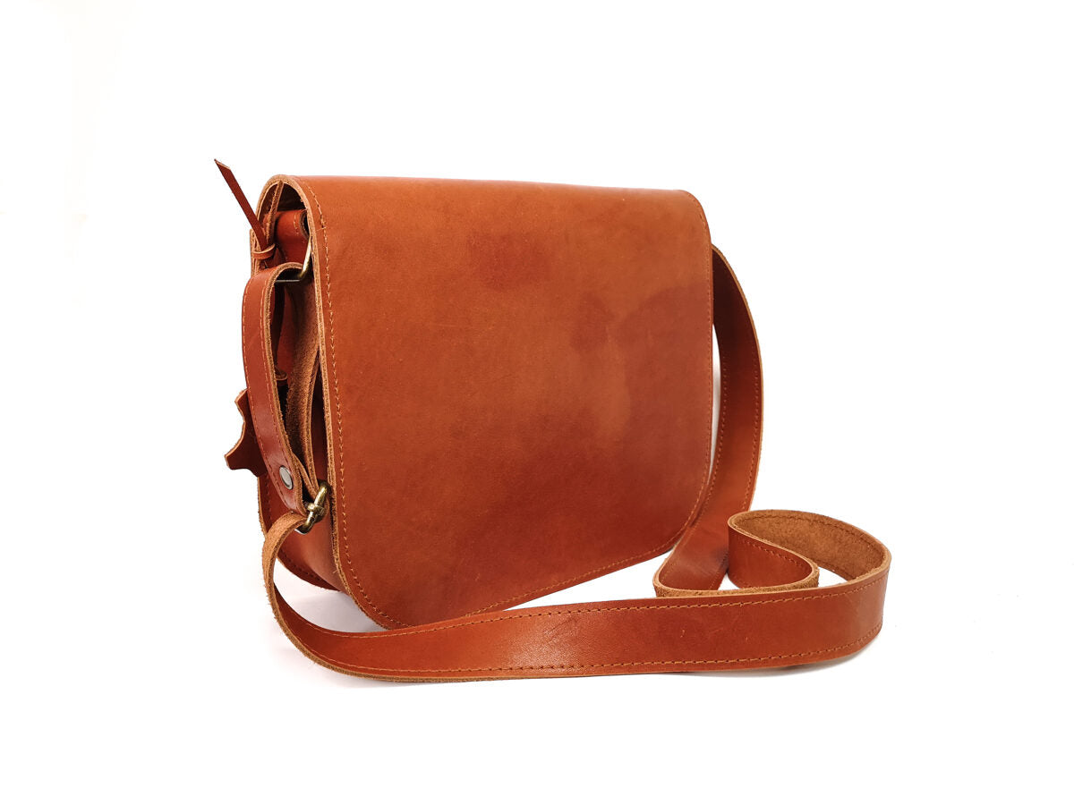 Natural Leather Saddle Bag Large – Light Brown