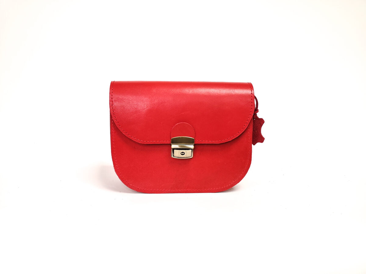 Natural Leather Saddle Bag Medium – Red