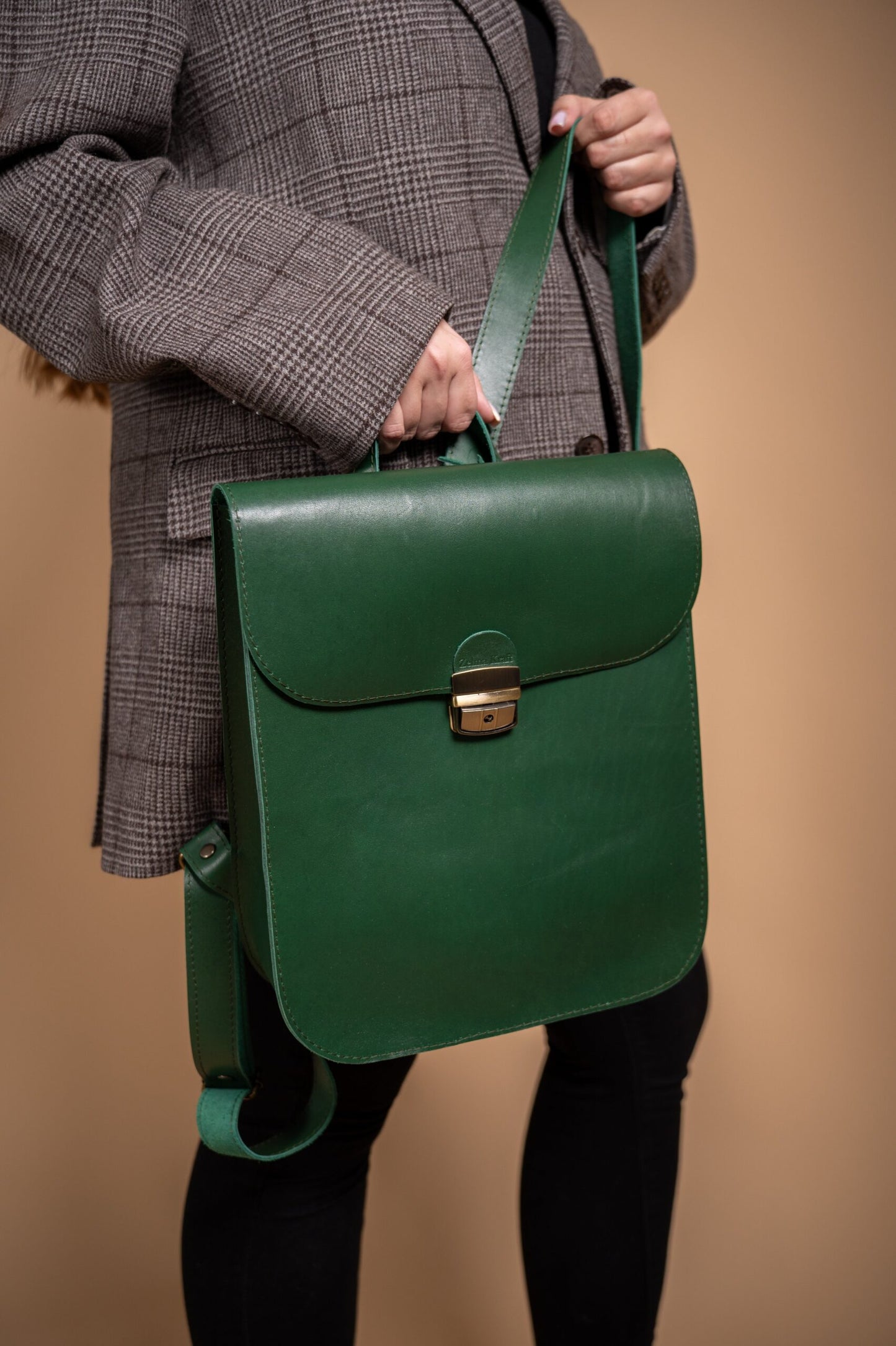 Natural Leather Saddle Backpack - Green