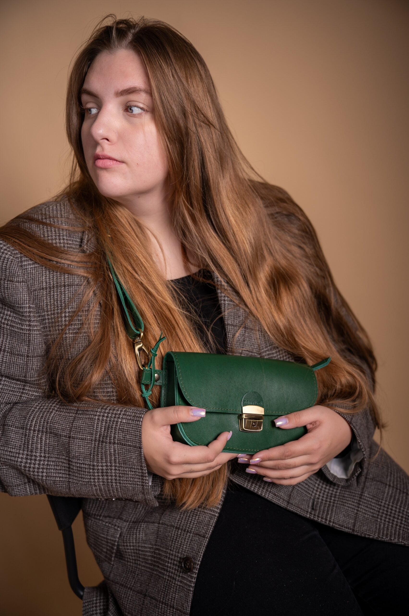 Natural Leather Saddle Bag Mini - Green