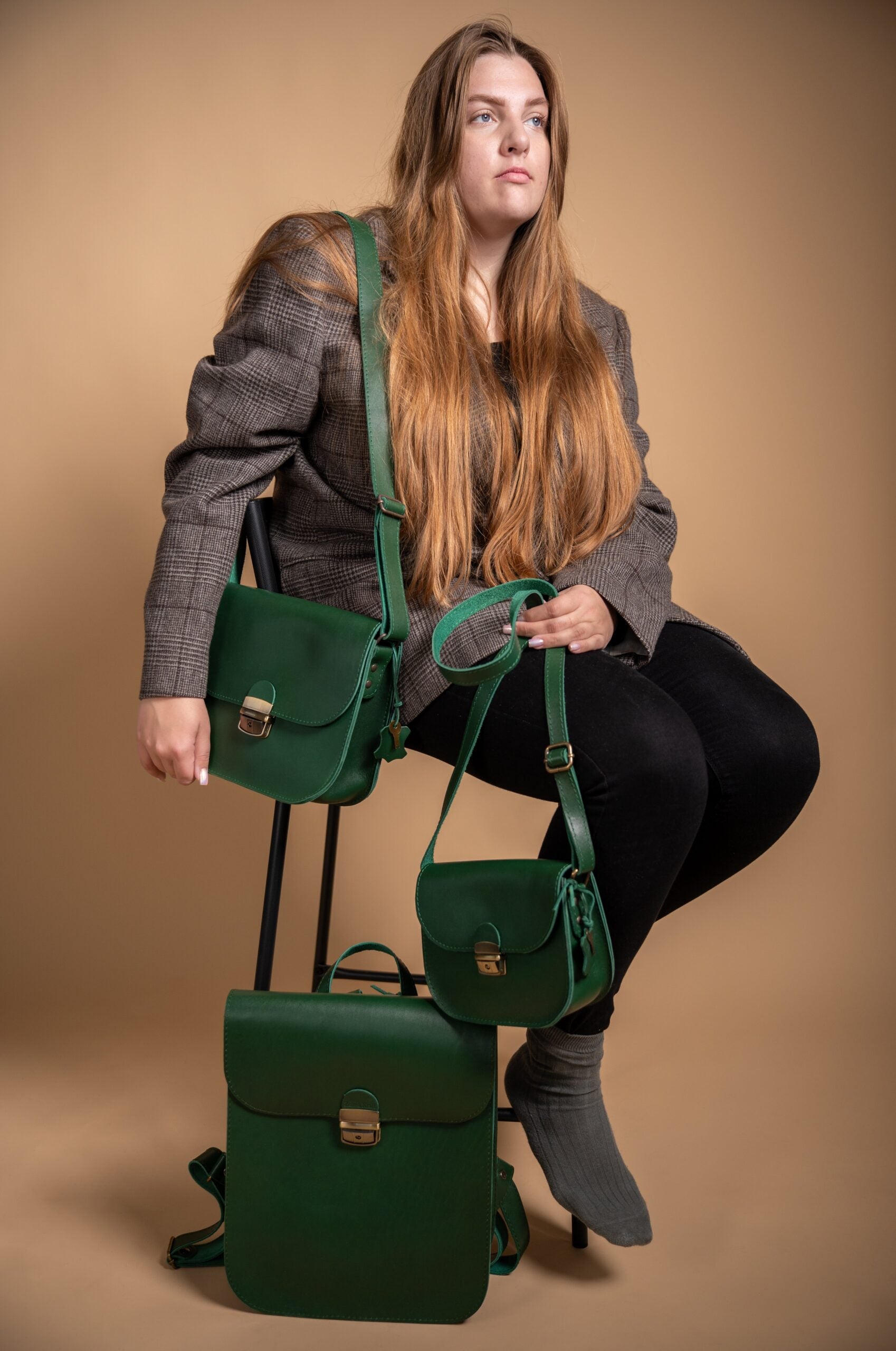 Natural Leather Saddle Backpack - Green