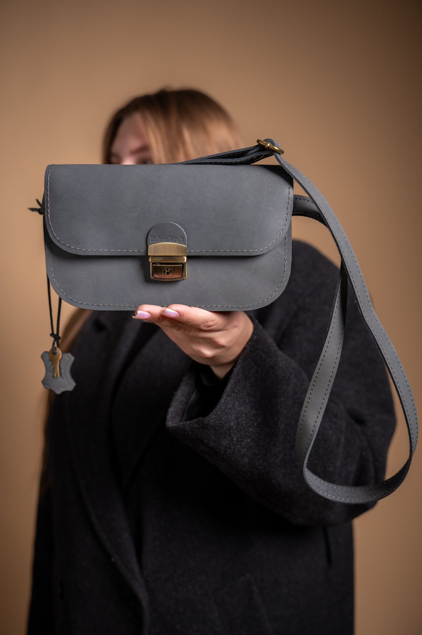 Natural Leather Saddle Bag Mini - Grey