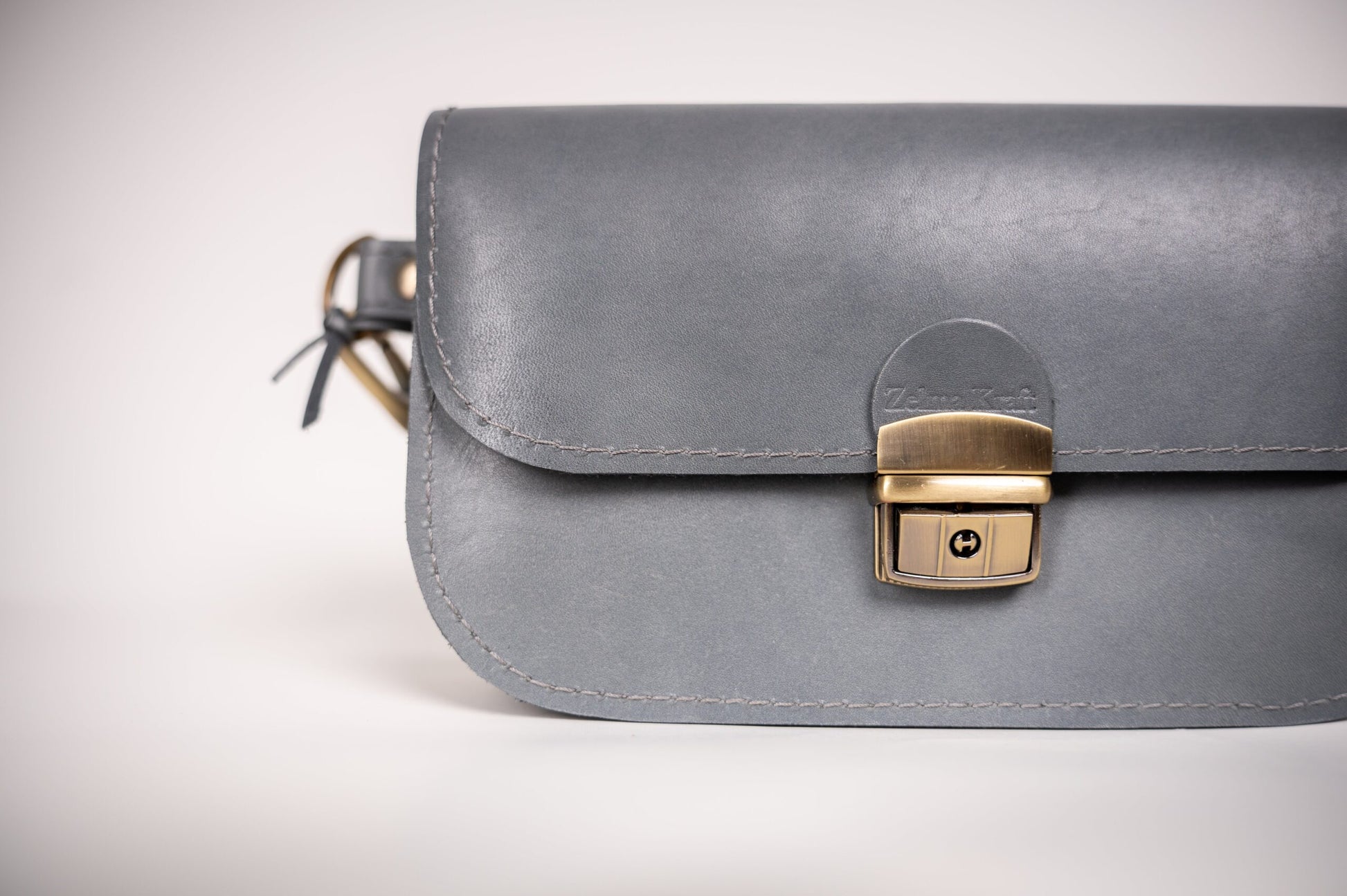 Natural Leather Saddle Bag Mini - Grey