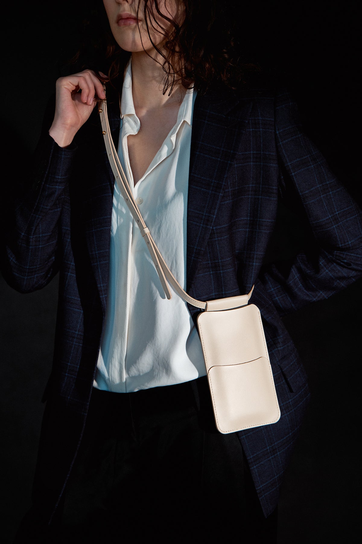 Leather Phone Bag - Beige