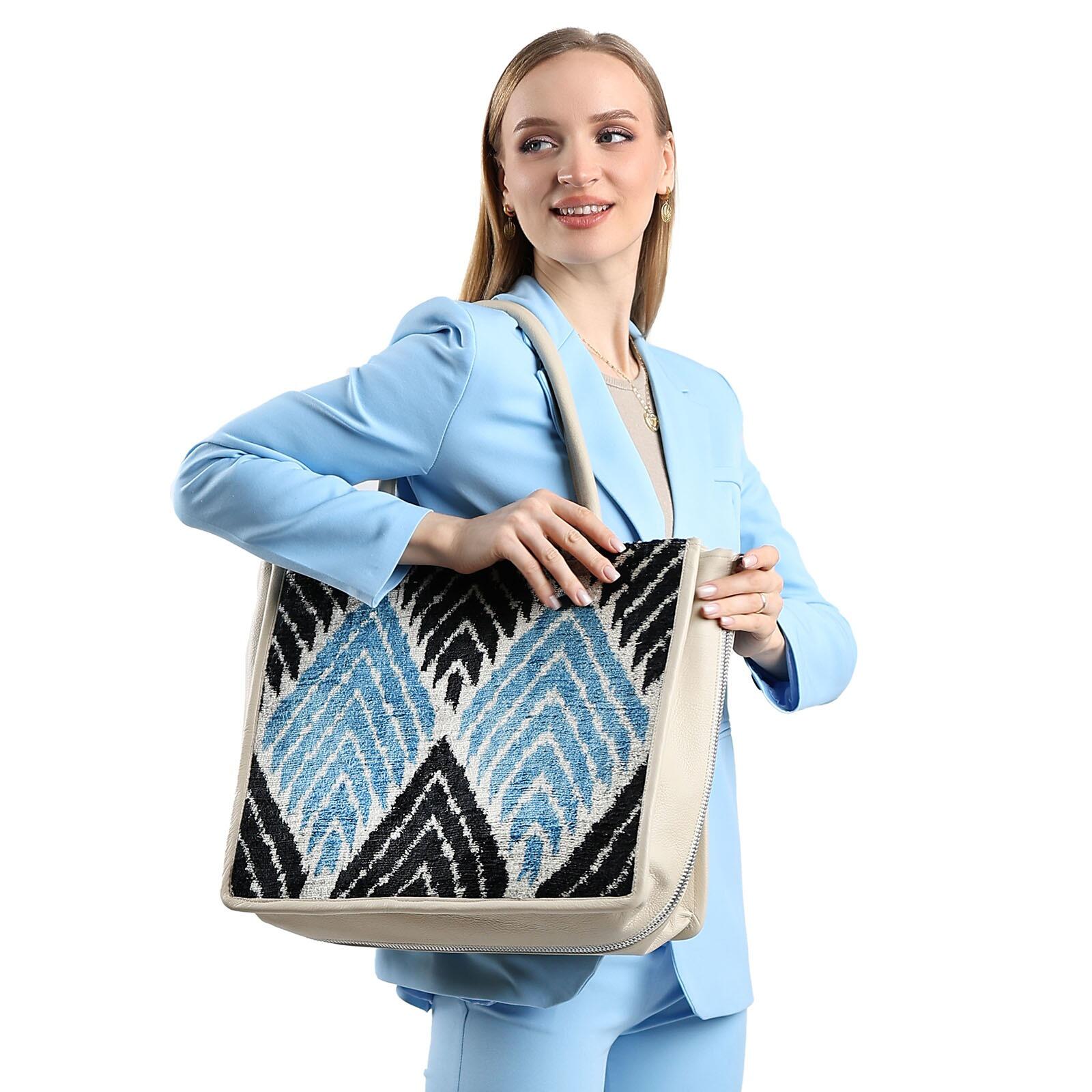 Large Leather & Silk Tote Bag - Lena