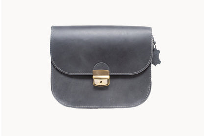 Natural Leather Saddle Bag Large – Grey